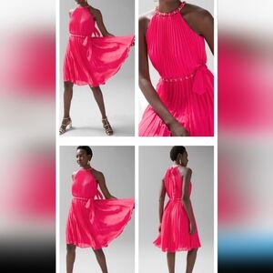 White House Black Market bright pink ruched dress